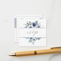 Dusty Blue Floral & Grey QR Code RSVP Card