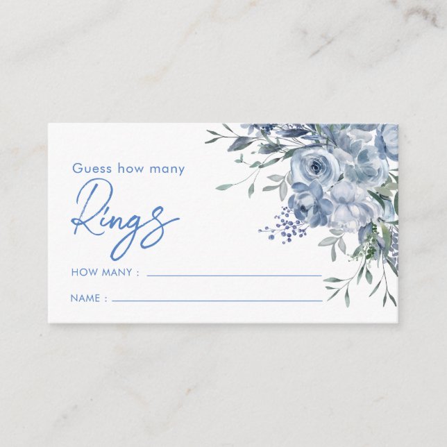 Dusty Blue Floral Guess How Many Game Rings Enclosure Card (Front)