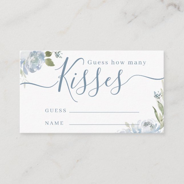 Dusty blue floral guess how many kisses game enclosure card (Front)