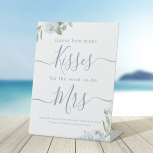 Dusty blue floral guess how many kisses game sign