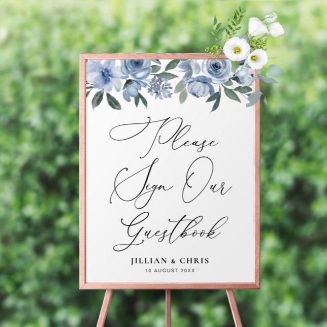 dusty blue floral guestbook sign (Creator Uploaded)