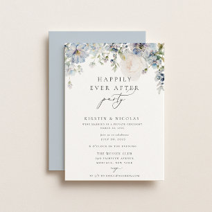 Dusty Blue Floral Happily Ever After Party Invitation
