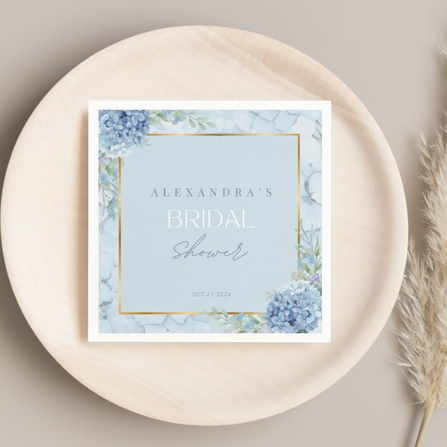 Dusty Blue Floral Hydrangea Bridal Shower  Napkin (Dusty Blue Floral Hydrangea Bridal Shower Napkins)