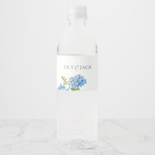 Dusty Blue Floral Hydrangea Wedding Event Water Bottle Label