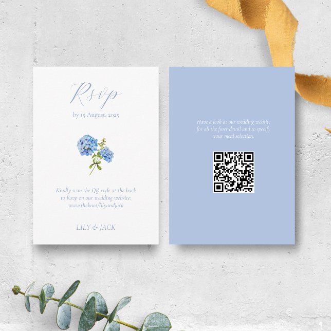 Dusty Blue Floral Hydrangea Wedding RSVP  Enclosure Card (Creator Uploaded)