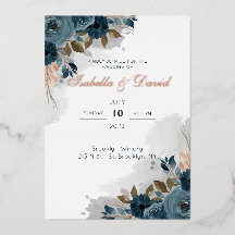 Dusty Blue Floral I Foil Wedding Invitation