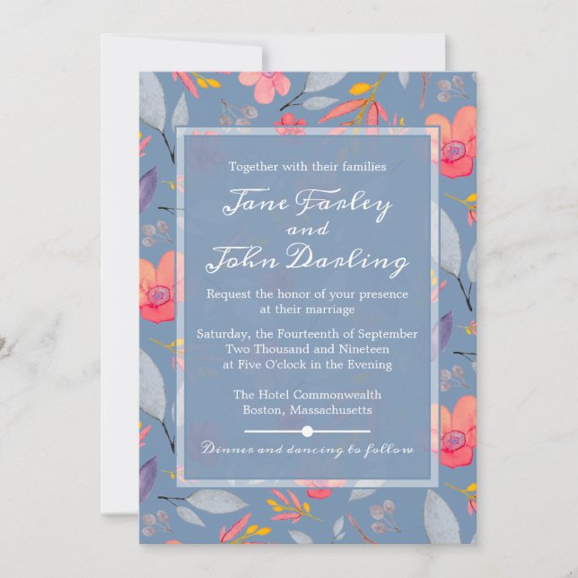 Dusty Blue Floral Invitation (Front)
