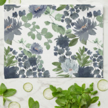 Dusty blue floral Kitchen Towel