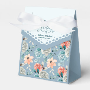 Dusty Blue Floral Lace Decorative Calligraphy Favour Box