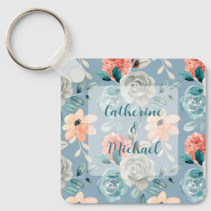 Dusty Blue Floral Lace Decorative Calligraphy Key Ring