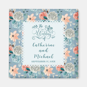 Dusty Blue Floral Lace   Decorative Calligraphy Magnet