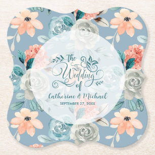 Dusty Blue Floral Lace Decorative Calligraphy Paper Coaster
