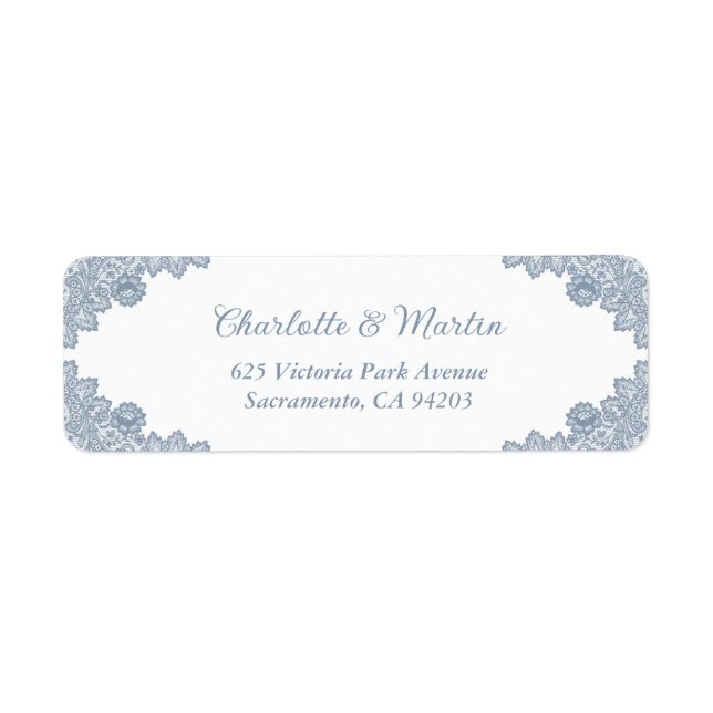 Dusty Blue Floral Lace Wedding Return Address Return Address Label (Front)