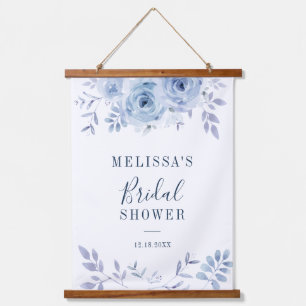 Dusty Blue Floral Lilac Bridal Shower Hanging Tapestry