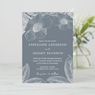 Dusty Blue Floral Line Art Invitation