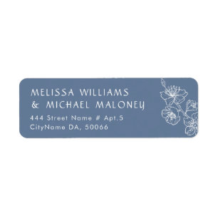 Dusty Blue Floral Line Art Return Address Label