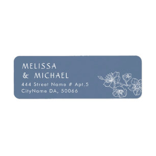 Dusty Blue Floral Line Art Return Address Label