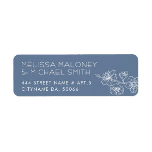 Dusty Blue Floral Line Art Return Address Label