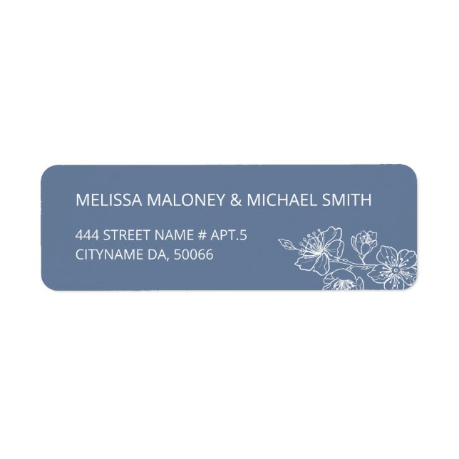 Dusty Blue Floral Line Art  Return Address Label (Front)