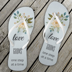 Dusty Blue Floral Love Bridal Flip Flops