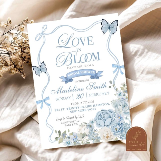 Dusty Blue Floral Love in Bloom Bridal Shower Invitation (Creator Uploaded)