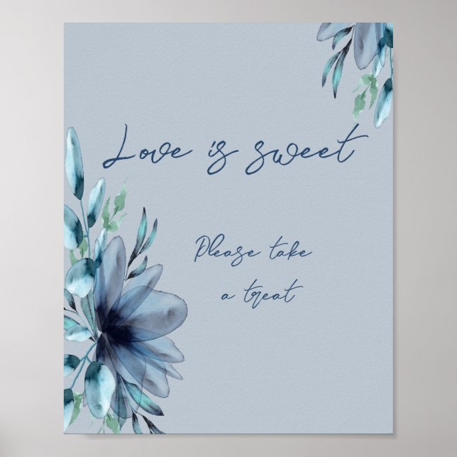  Dusty-blue floral love is sweet bridal shower  Po Poster (Front)
