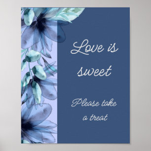 Dusty-blue floral love is sweet bridal shower Poster