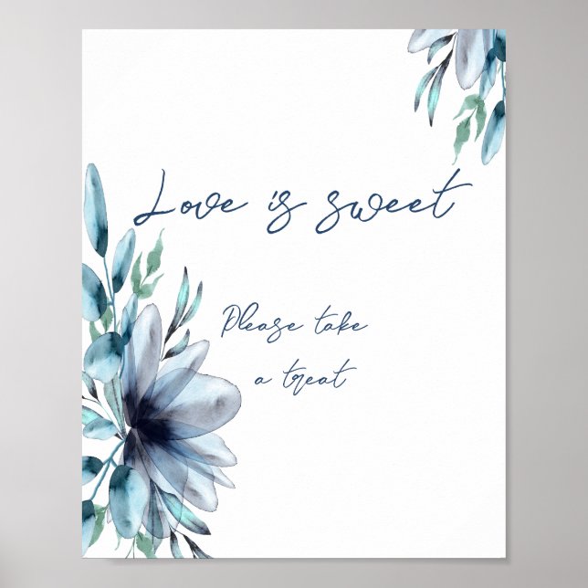  Dusty-blue floral love is sweet bridal shower  Poster (Front)