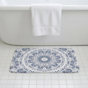 Dusty Blue Floral Mandala Bath Mat