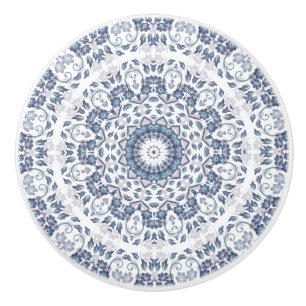  Dusty Blue Floral Mandala Ceramic Knob