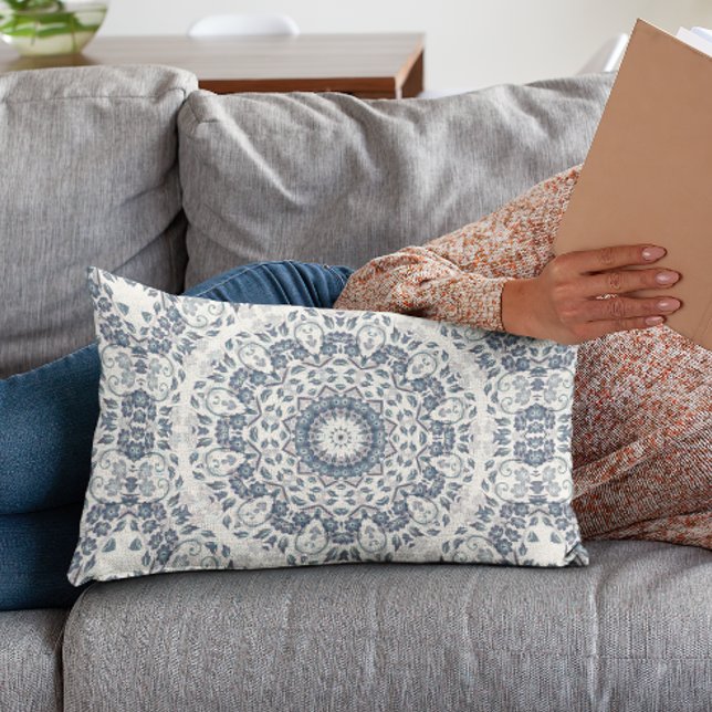Dusty Blue Floral Mandala Lumbar Cushion (Creator Uploaded)