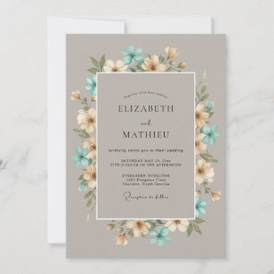 Dusty Blue Floral Meadow Wedding Invitation
