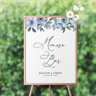 dusty blue floral mimosa bar sign