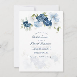 Dusty Blue Floral Modern Bridal Shower Invitation