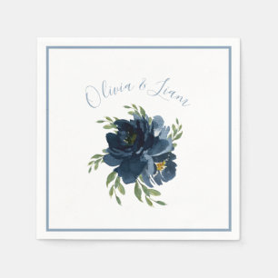 Dusty Blue Floral Modern Script Elegant Name Napkin