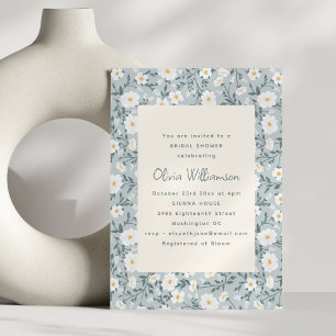 Dusty Blue Floral Modern Spring Bridal Shower Invitation