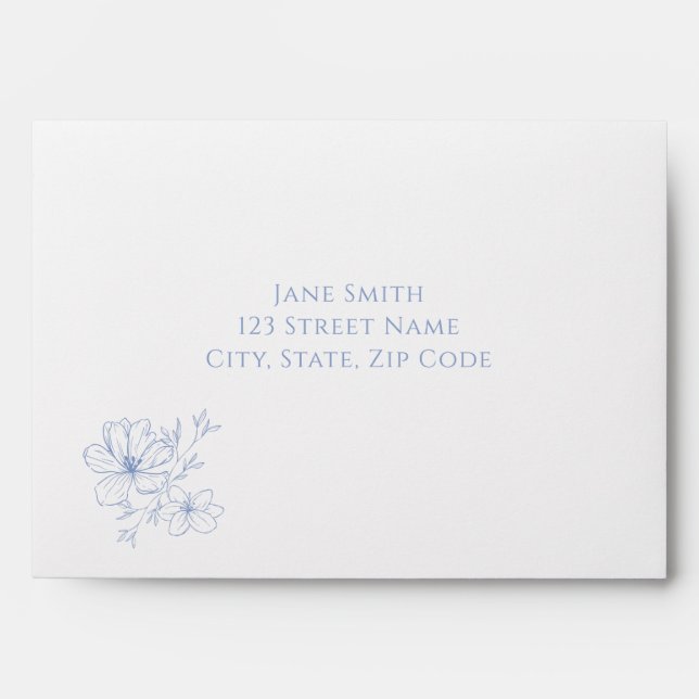 Dusty Blue Floral Monogram Crest A7 Envelope (Front)