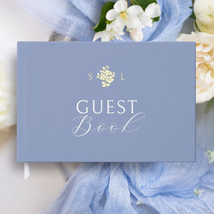 Dusty Blue   Floral Monogram Foil Wedding  Guest Book