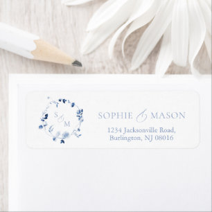 Dusty Blue Floral Monogram Return Address Label
