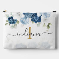 Dusty Blue Floral Monogram Script Watercolor