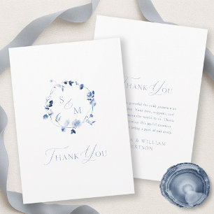 Dusty Blue Floral Monogram Thank You Card