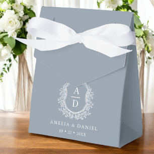 Dusty Blue Floral Monogram Wedding Crest Modern Favour Box