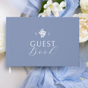 Dusty Blue   Floral Monogram Wedding  Guest Book