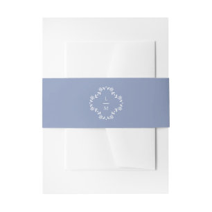 Dusty Blue Floral Monogram Wedding Invitation Belly Band