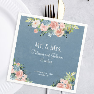 Dusty blue floral Mr & Mrs elegant script wedding Napkin