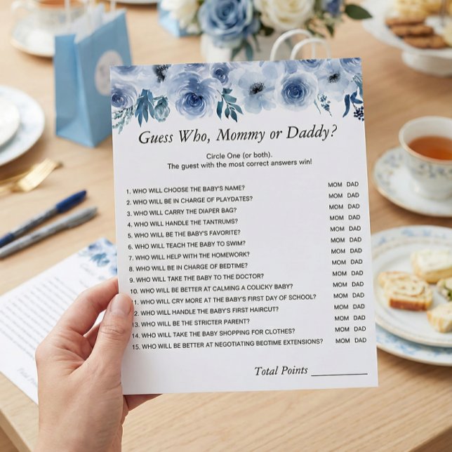 Dusty Blue Floral Mummy or Daddy Baby Shower Game  Flyer (Creator Uploaded)