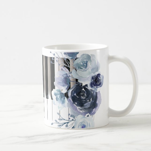 dusty blue floral music coffee mug (Right)