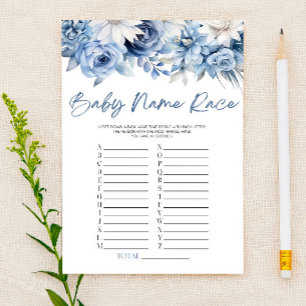 Dusty Blue Floral Name Race Baby Shower Game