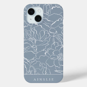 Dusty Blue Floral Pattern Personalised iPhone 15 Case