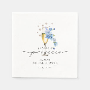 Dusty Blue Floral Pearls & Prosecco Bridal Shower Napkin